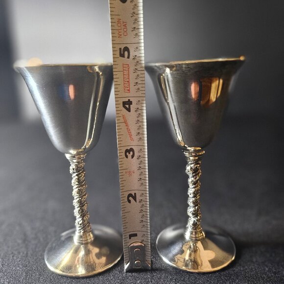 Pair of Mid Century Spanish Cordial Goblets by Valero Silver Plate Over Brass - Picture 11 of 13